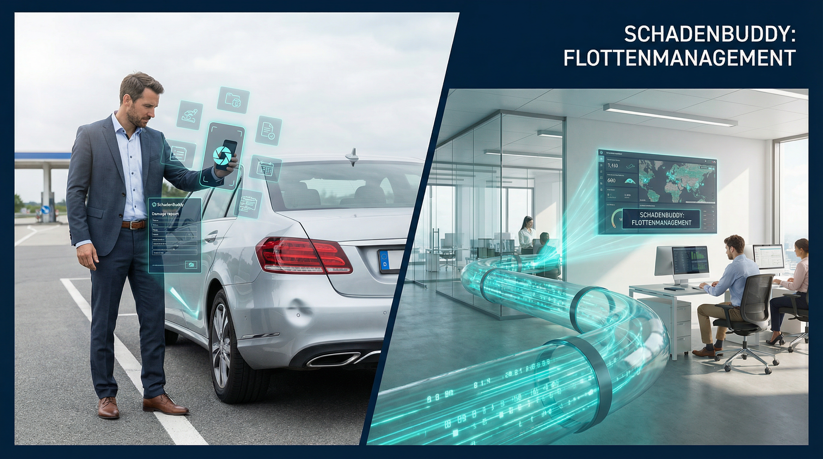 Fahrer meldet Schaden unterwegs per App und Daten fließen direkt zum Fuhrparkmanagement