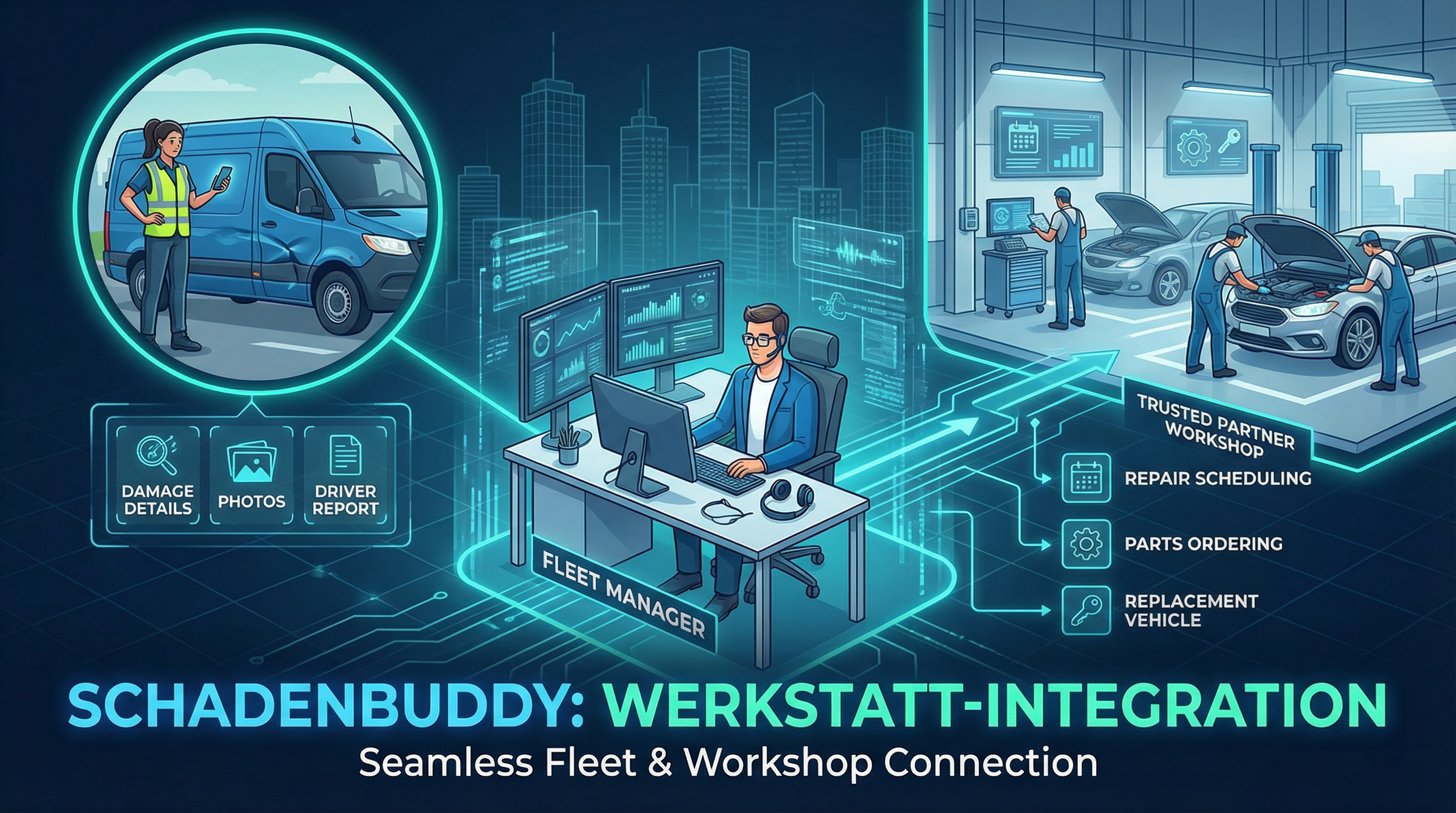 Nahtlose Verbindung zwischen Fahrer, Fuhrparkmanager und Partnerwerkstatt
