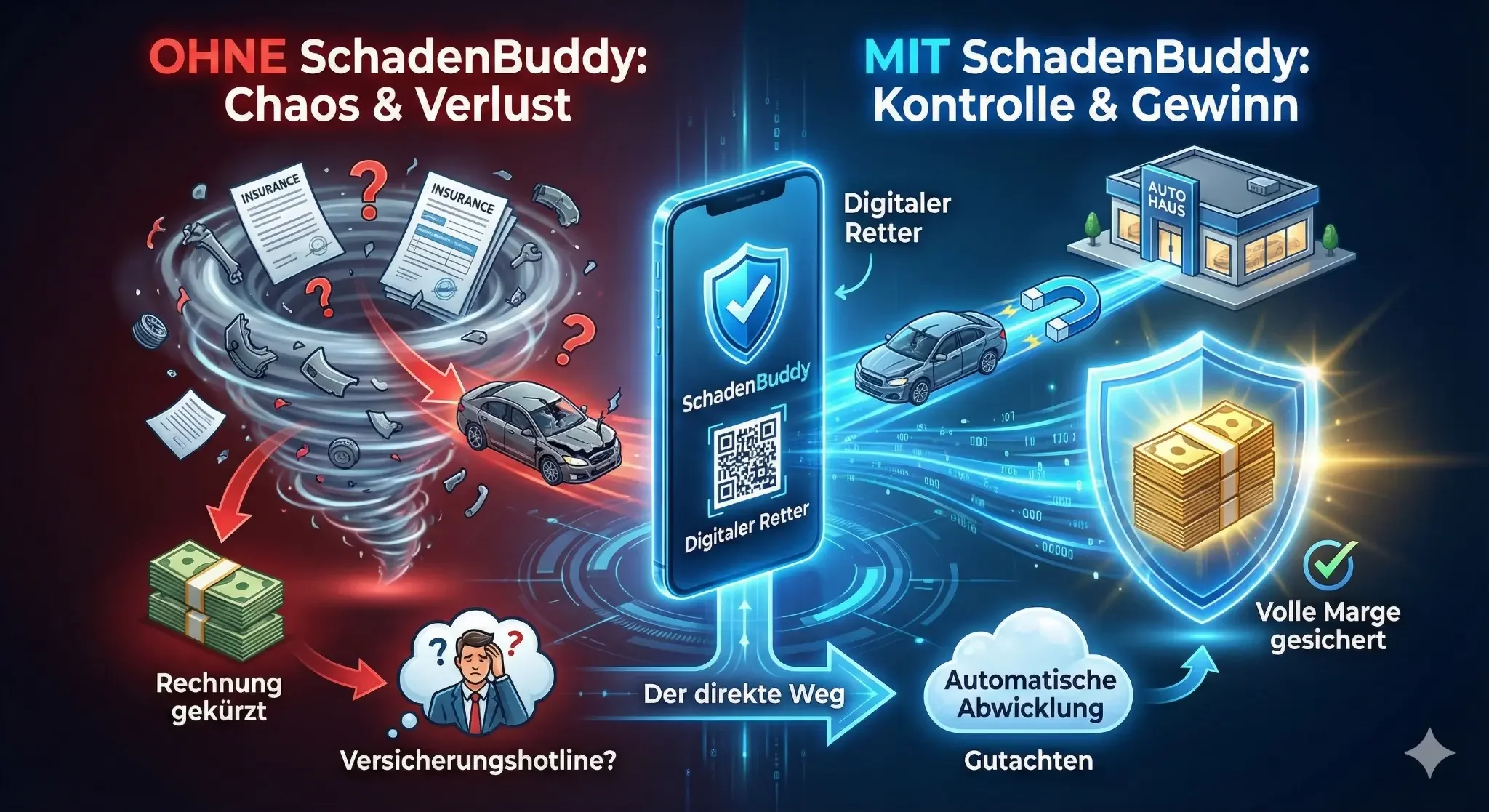 Schadenbuddy® als digitale Kundenrückholfeder - Vergleich mit und ohne Schadenbuddy®
