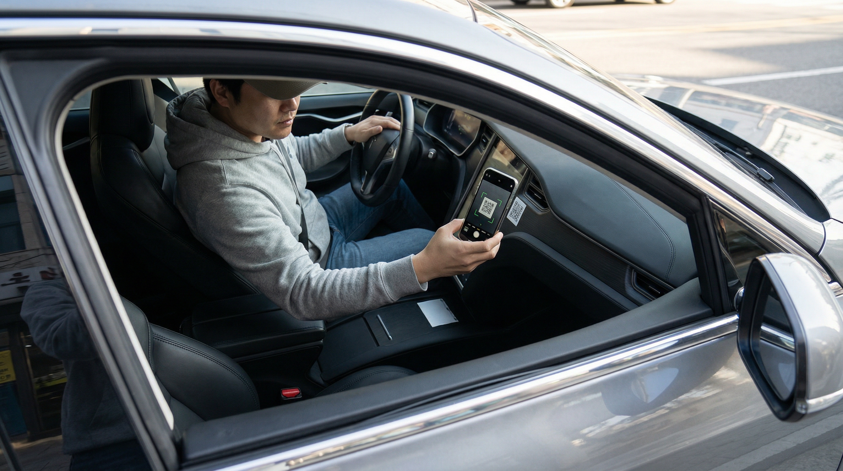 Smartphone scannt Schadenbuddy® QR-Code im Auto